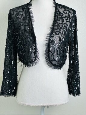 Vintage Betsey Johnson Black Sequin Embellished Cropped Cardigan